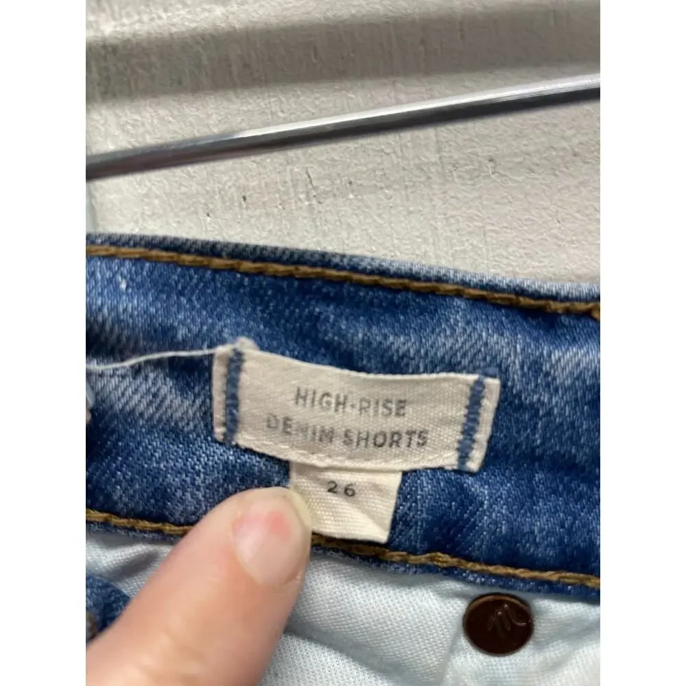 Madewell Women's High-Rise Denim Shorts Button Closure Raw Hem Size 26